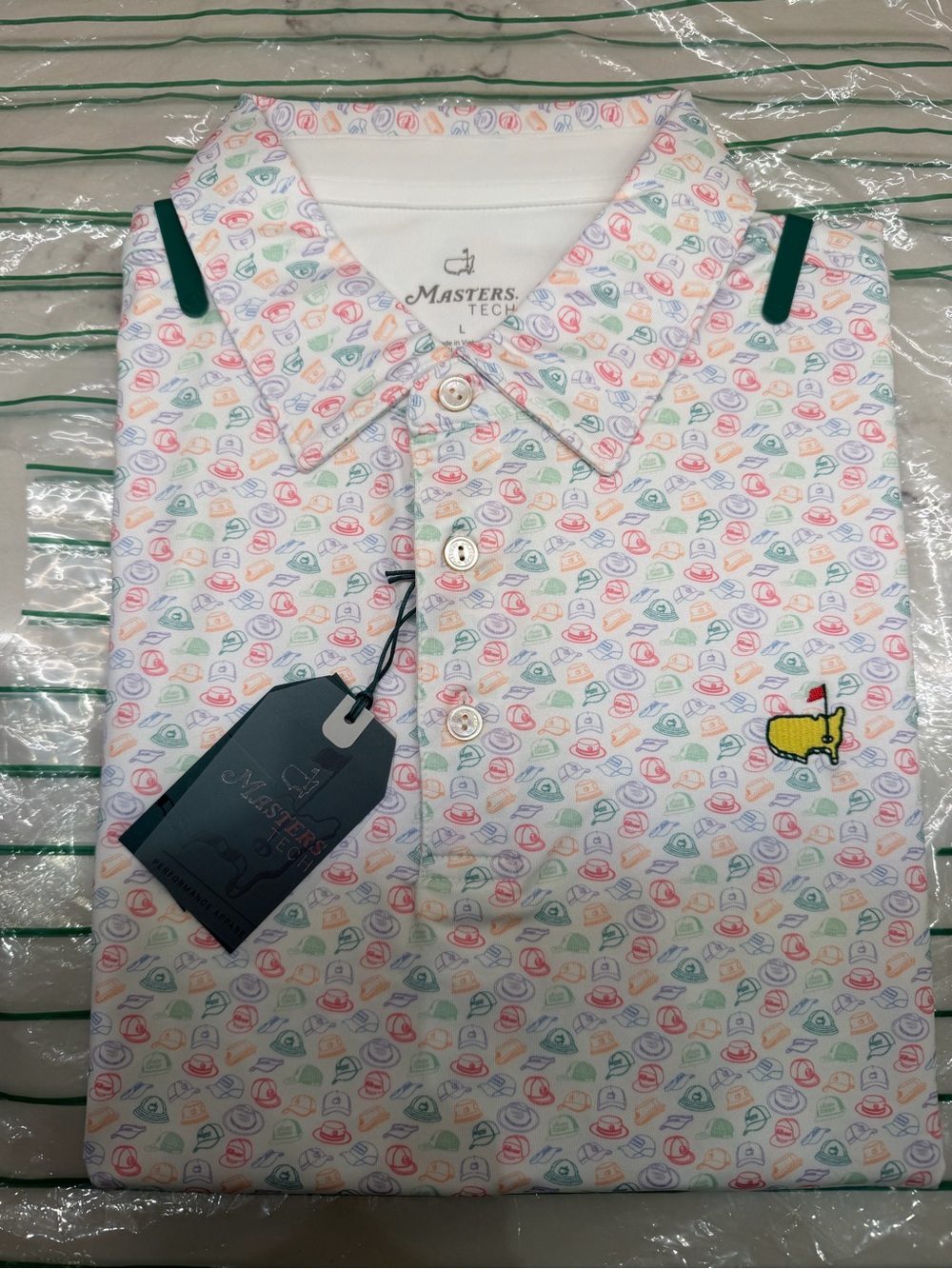 Masters White Polo with Pastel Multi-Color Golf Motif